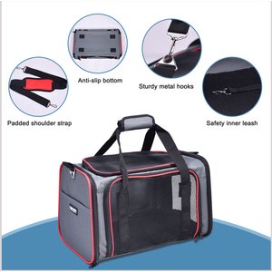 Jespet Soft-Sided Airline-Approved Travel Dog & Cat Carrier, Gray/Red, Small/Medium