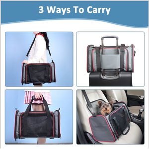 Jespet Soft-Sided Airline-Approved Travel Dog & Cat Carrier, Gray/Red, Small/Medium