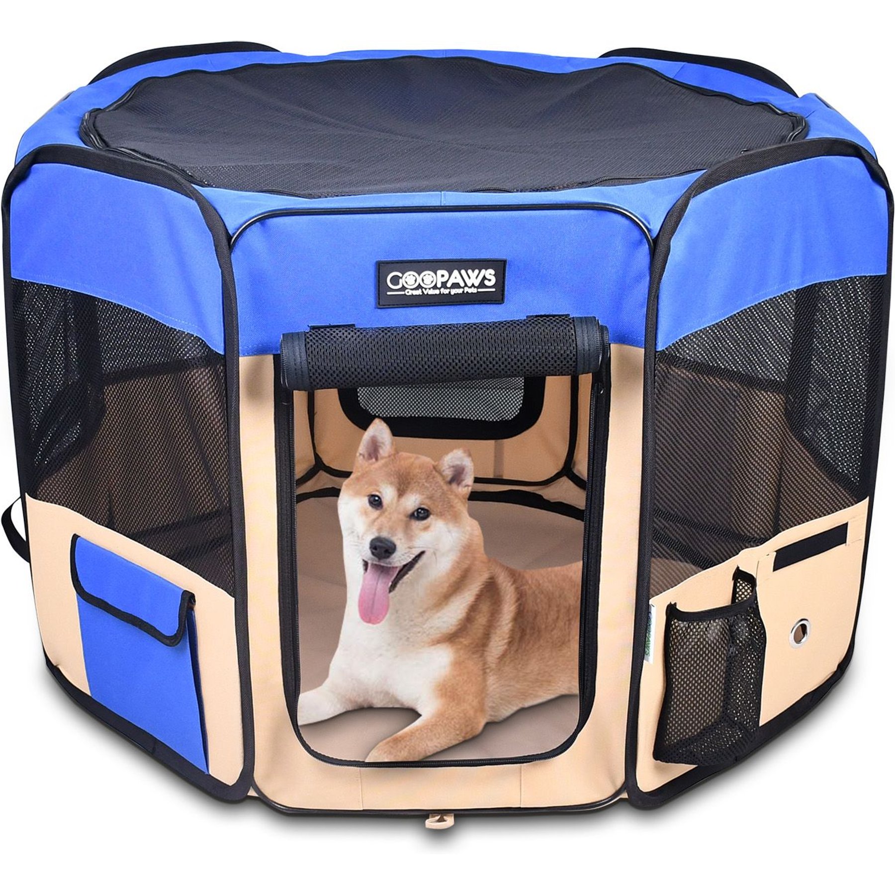 Jespet Soft-Sided Dog & Cat Playpen, Blue, 61-in