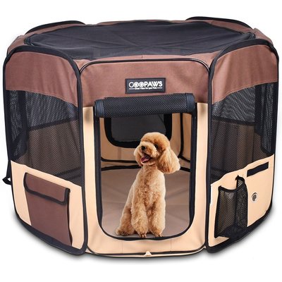 Jespet Jespet Soft-Sided Dog & Cat Playpen, Brown, 36-in