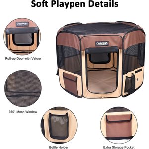 Jespet Soft-Sided Dog & Cat Playpen, Brown, 36-in