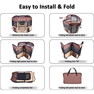 Jespet Soft-Sided Dog & Cat Playpen, Brown, 36-in