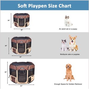 Jespet Soft-Sided Dog & Cat Playpen, Brown, 36-in
