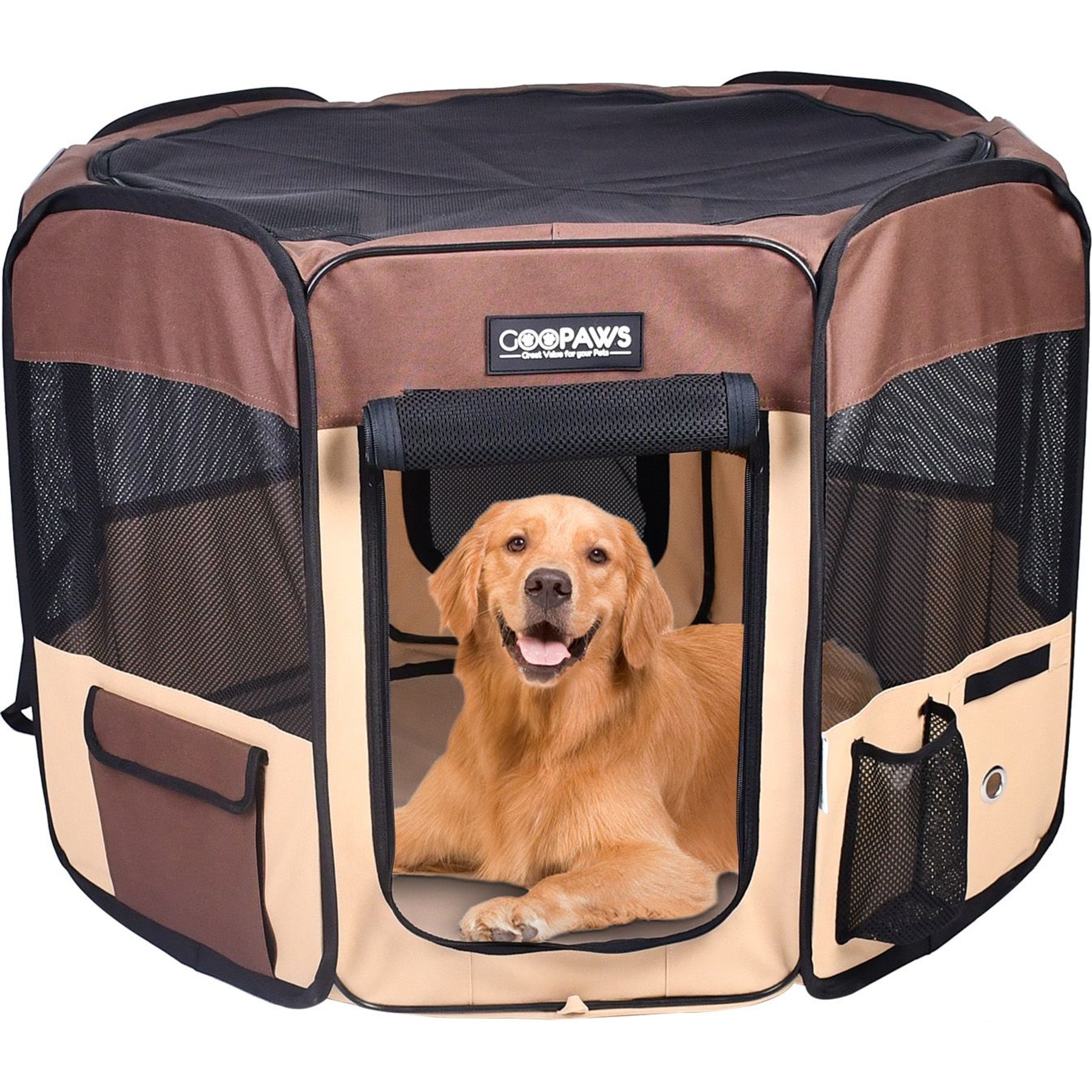 Jespet Soft-Sided Dog & Cat Playpen, Brown, 61-in