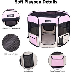 Jespet Soft-Sided Dog & Cat Playpen, Pink, 36-in