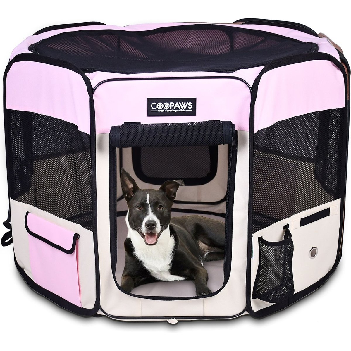 Jespet Soft-Sided Dog & Cat Playpen, Pink, 45-in