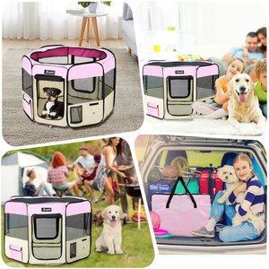 Jespet Soft-Sided Dog & Cat Playpen, Pink, 45-in