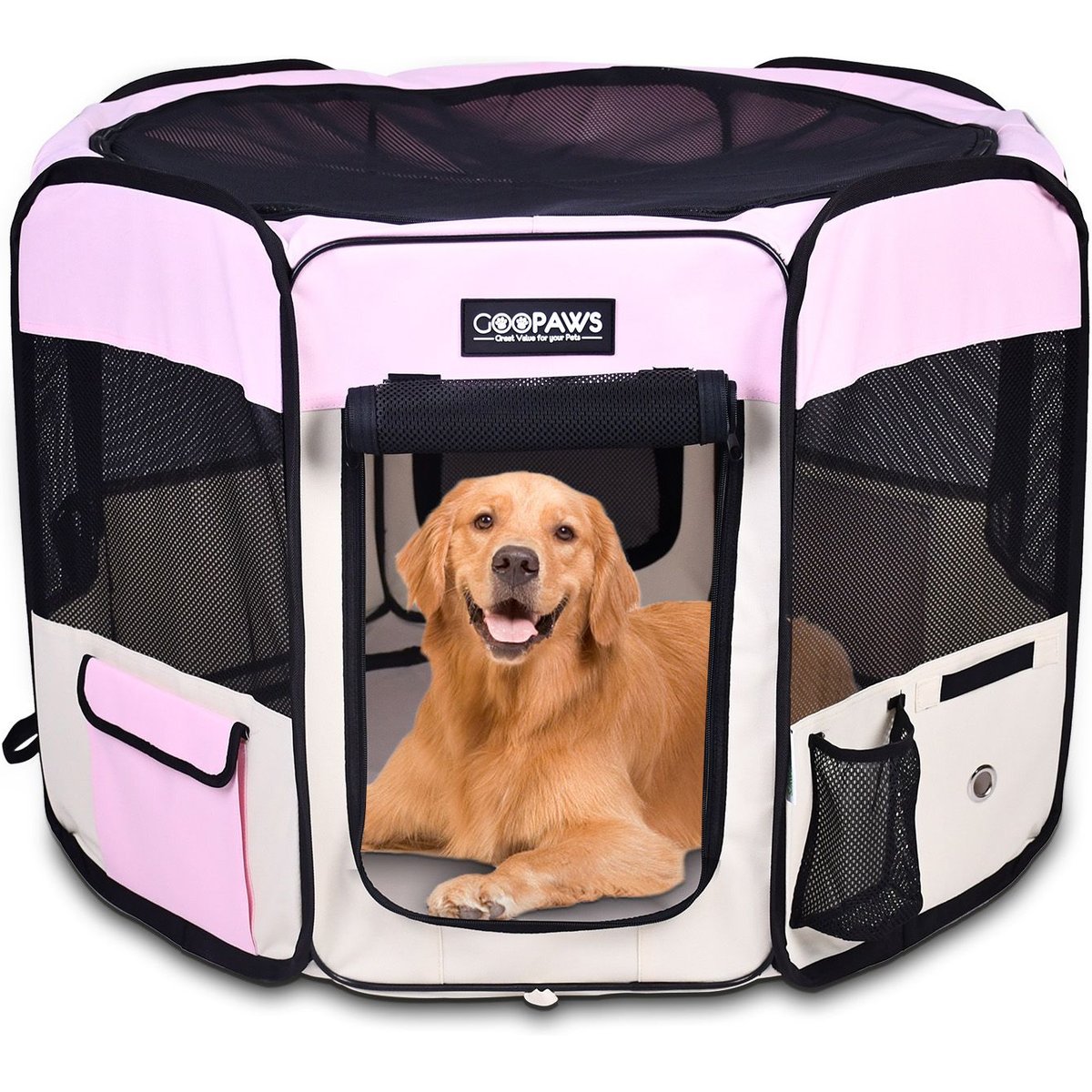 Jespet Soft-Sided Dog & Cat Playpen, Pink, 61-in