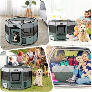 Jespet Soft-Sided Dog & Cat Playpen, Shale Green, 36-in