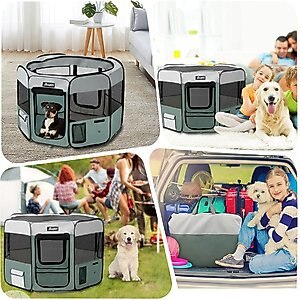 Jespet Soft-Sided Dog & Cat Playpen, Shale Green, 45-in