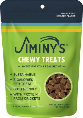 Show full view: Jiminy's Cricket Peas & Sweet Potato Recipe Chicken-Free Dog Treats, 6-oz bag, 3 count slide 3 of 5