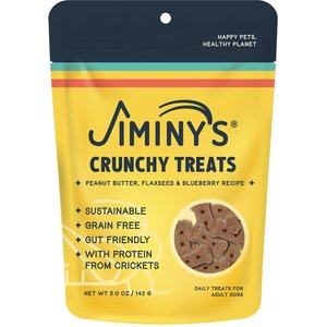 Jiminy's Grain-Free Cricket Cookie Peanut Butter & Blueberry Recipe Dog Treats, 5-oz bag, 1 count