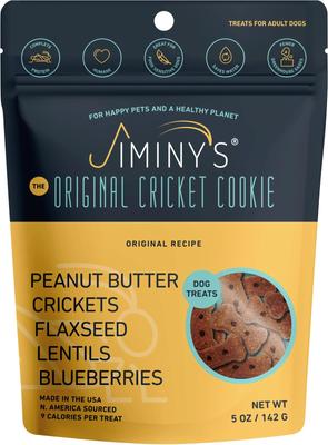 Show full view: Jiminy's Grain-Free Cricket Cookie Peanut Butter & Blueberry Recipe Dog Treats, 5-oz bag, 3 count slide 3 of 5