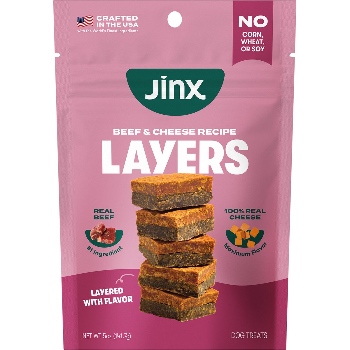 Jinx Beef & Cheese Layers Jerky Dog Treats, 5-oz bag