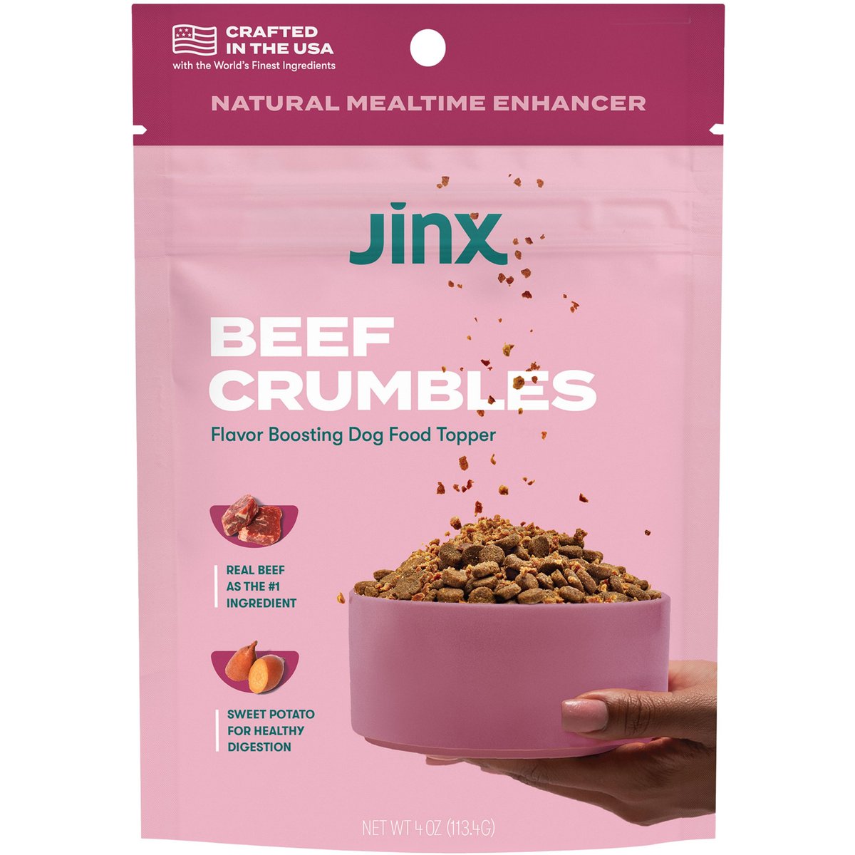 Jinx Beef Crumbles High-Protein Dry Dog Food Topper, 4-oz bag
