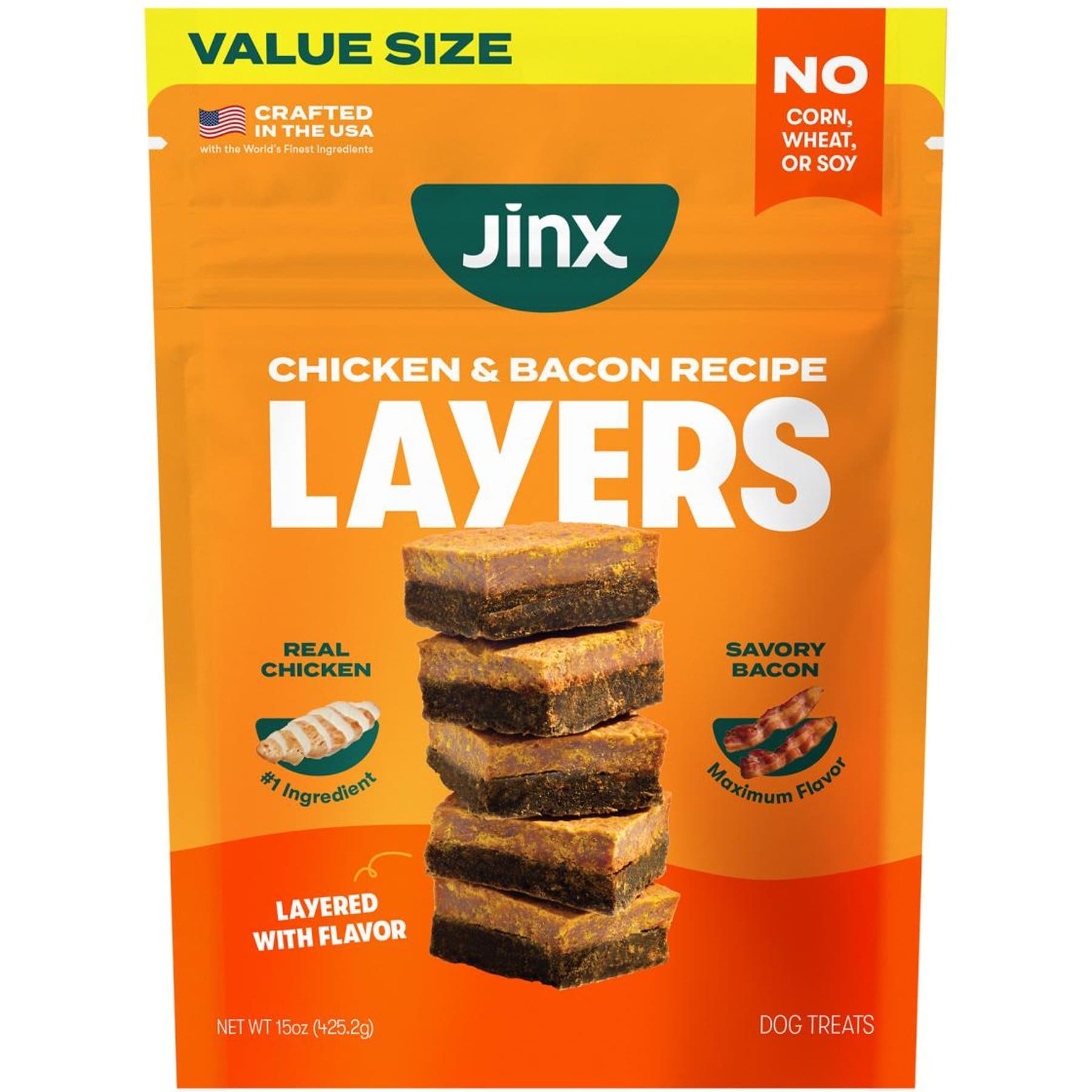 Jinx Chicken & Bacon Layers Jerky Dog Treats, 15-oz bag