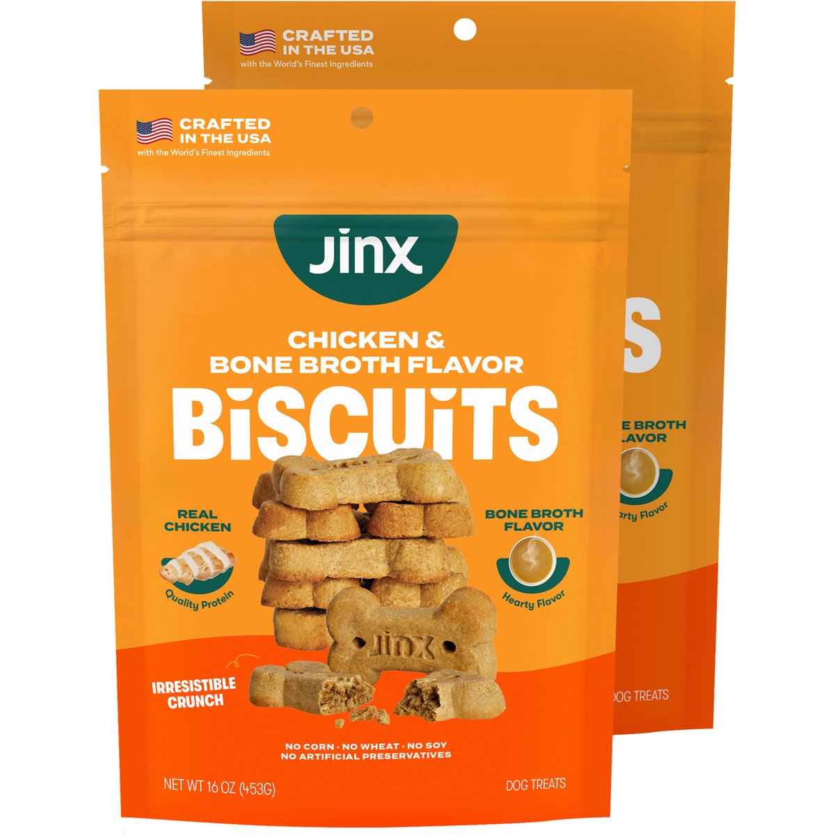 Jinx Chicken & Bone Broth Biscuits Crunchy Dog Treats, 32-oz bundle