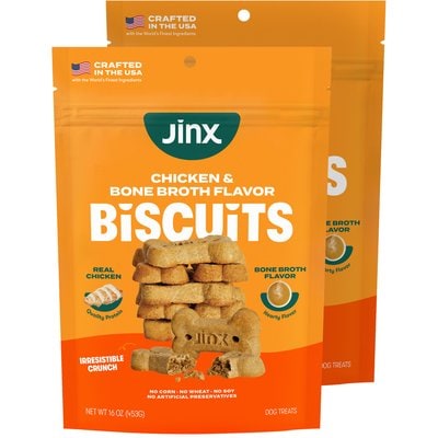 Jinx Jinx Chicken & Bone Broth Biscuits Crunchy Dog Treats, 32-oz bundle