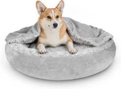 JOEJOY Cozy Cuddler Dog & Cat Bed with Hooded Blanket, Grey, Medium