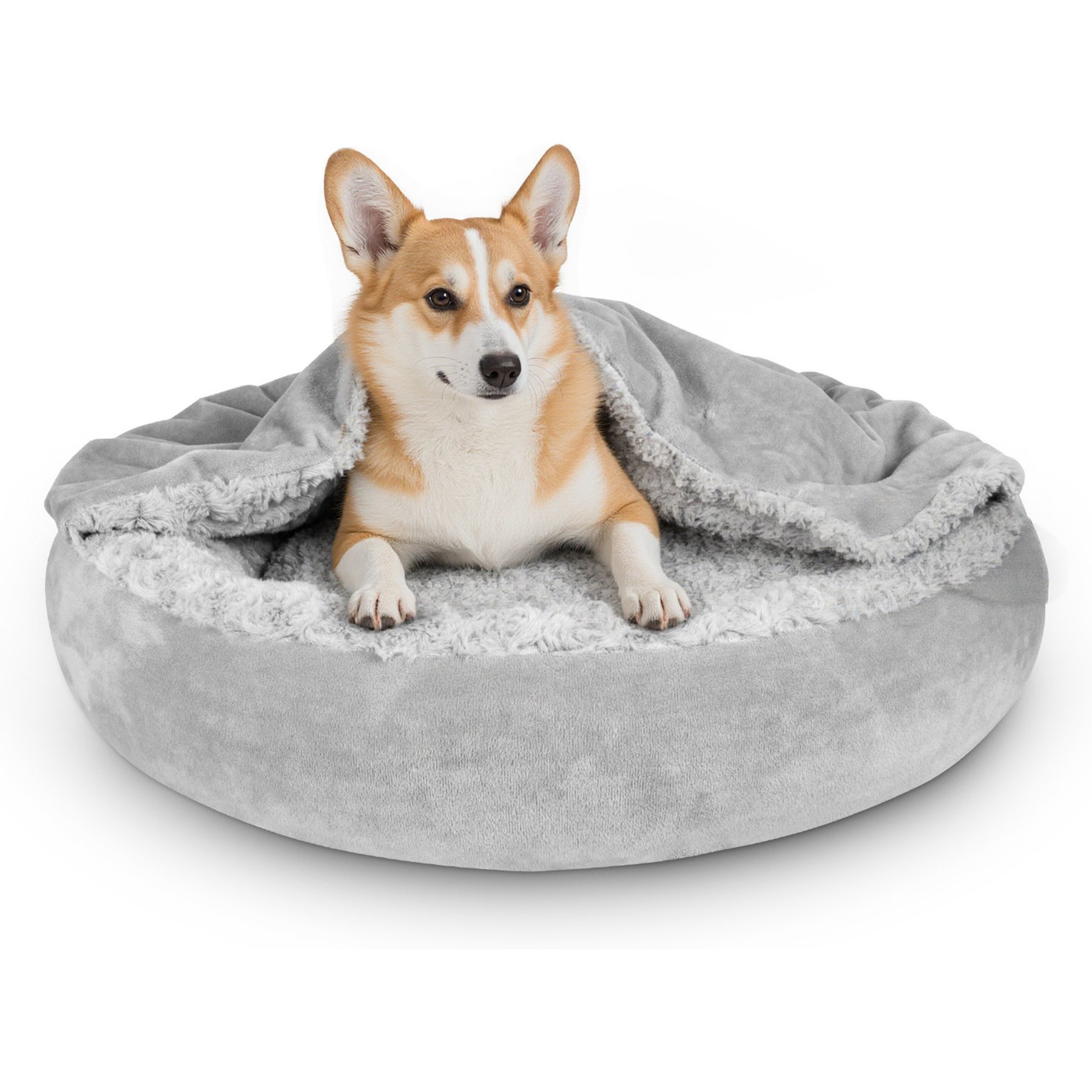 JOEJOY Cozy Cuddler Dog & Cat Bed with Hooded Blanket, Grey, Medium