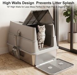 JOEJOY Double Layer Transparent Low Entry High Wall Anti-Splash Easy Clean Covered Cat Litter Box, X-Large: 23 x 15 x 15-in, Silver Grey slide 2 of 9