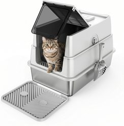 JOEJOY Double Layer Transparent Low Entry High Wall Anti-Splash Easy Clean Covered Cat Litter Box, X-Large: 23 x 15 x 15-in, Silver Grey