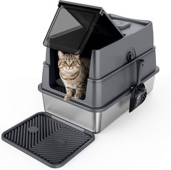 JOEJOY Double Layer Transparent Low Entry High Wall Anti-Splash Easy Clean Covered Cat Litter Box, X-Large: 23 x 15 x 15-in, Transparent Grey