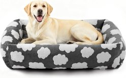 JOEJOY Jacquard Cloud Square Dog & Cat Bed with Anti-Slip Bottom & Removable Cover, Cozy Clouds Grey, X-Large