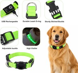 JOEJOY LED Waterproof Reflective Dog Collar, Green, Small: 12 to 15-in neck, 1-in wide slide 2 of 7