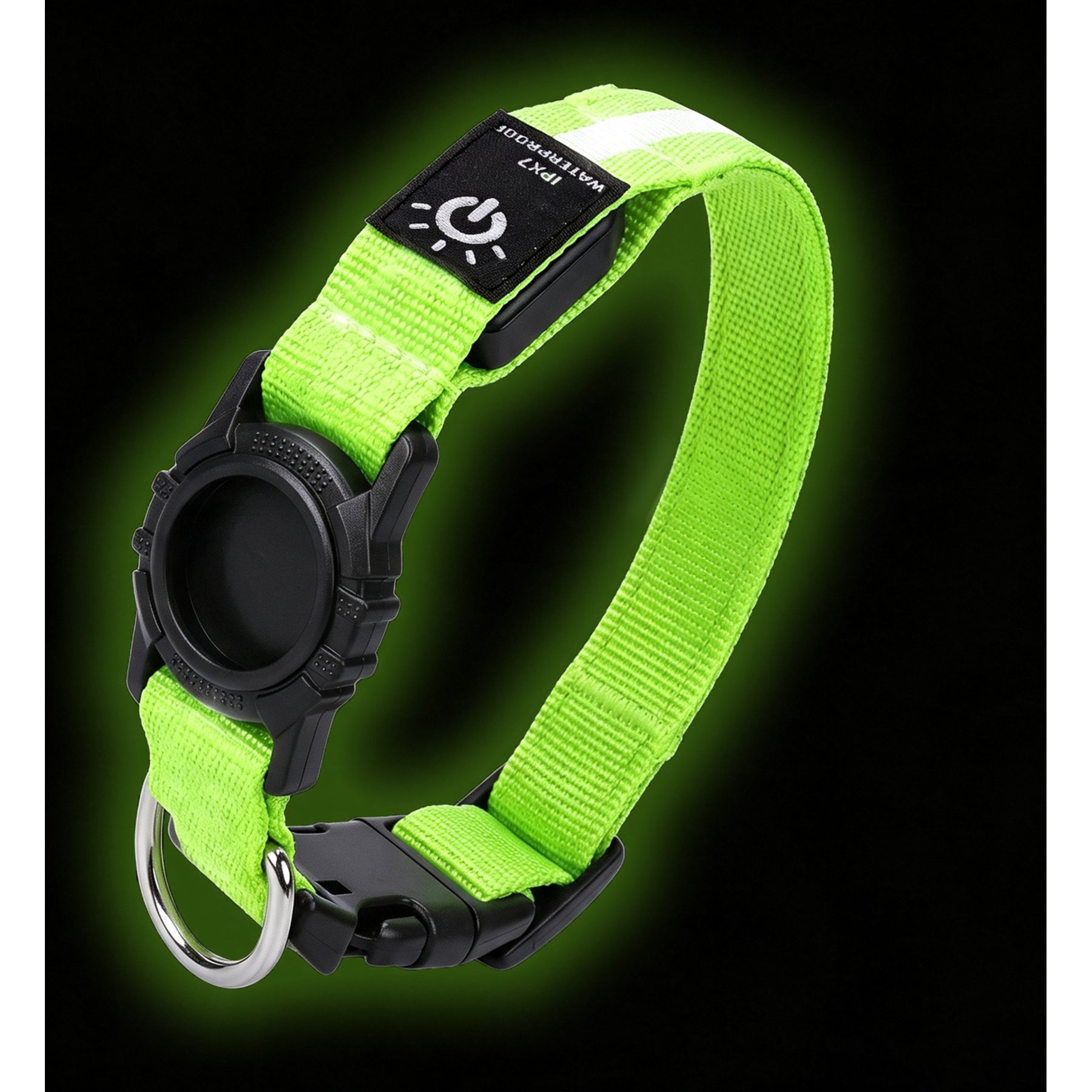 JOEJOY LED Waterproof Reflective Dog Collar, Green, Small: 12 to 15-in neck, 1-in wide