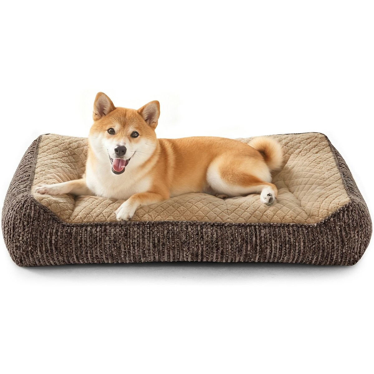 JOEJOY Rabbit Fur Quilted Orthopedic Furniture Style Sofa Dog & Cat Bed, Brown, 35 x 25 x 8-in