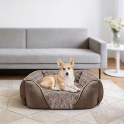 JOEJOY Rectangle Orthopedic Machine Washable Bolster Dog Bed, Brown, Large: 30-in
