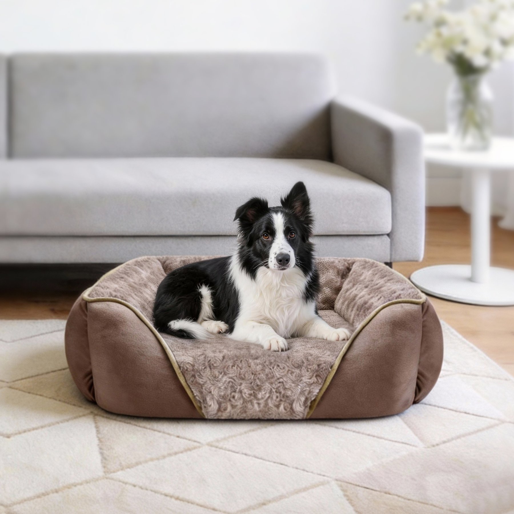 JOEJOY Rectangle Orthopedic Machine Washable Bolster Dog Bed, Brown, Large: 35-in