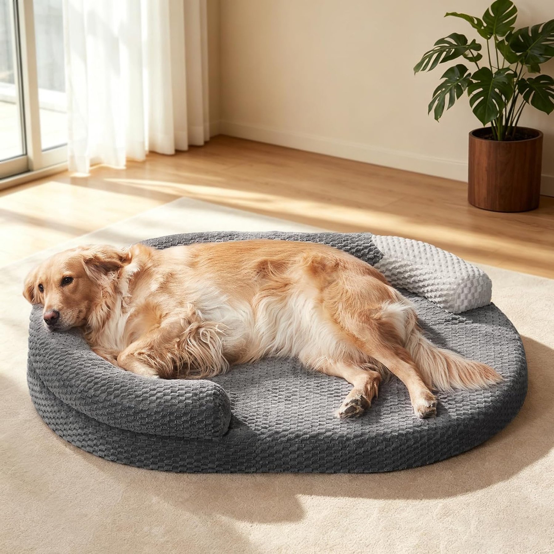JOEJOY Semi-Enclosed Orthopedic Oval Machine Washable Removable Cover Pillow Dog Bed, Dark Gray, X-Large