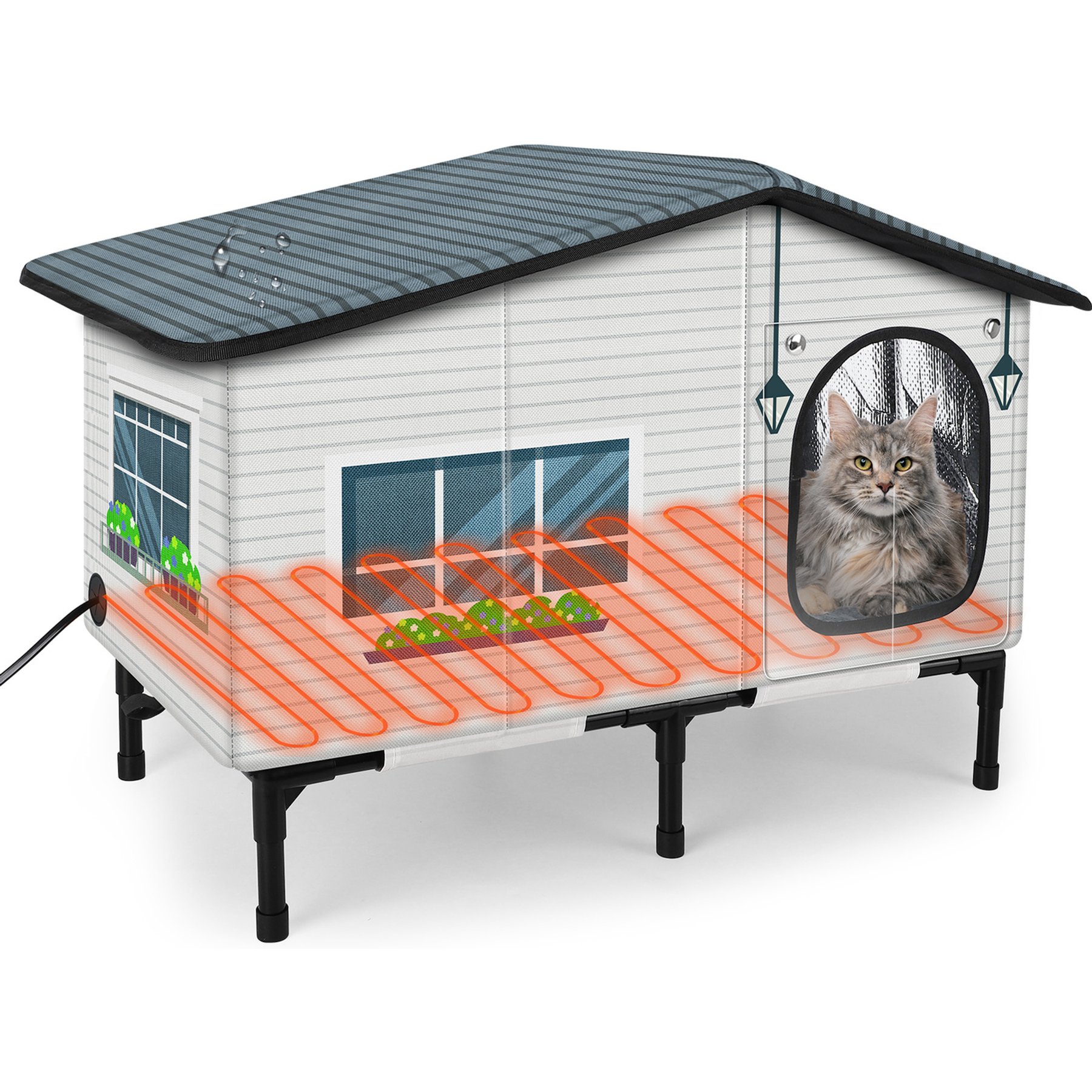 JOEJOY Weatherproof Winter Insulated House Safe Feral Shelter Heated Elevated Cat Bed