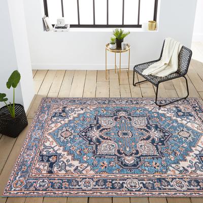 Show full view: JONATHAN Y Cirali Ornate Large Medallion Machine-Washable Runner Dog & Cat Rug, Blue/Beige, 8 x 10-ft slide 8 of 9