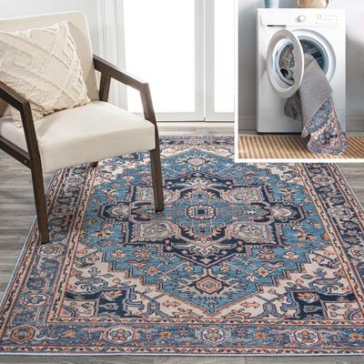 Show full view: JONATHAN Y Cirali Ornate Large Medallion Machine-Washable Runner Dog & Cat Rug, Blue/Beige, 8 x 10-ft slide 4 of 9