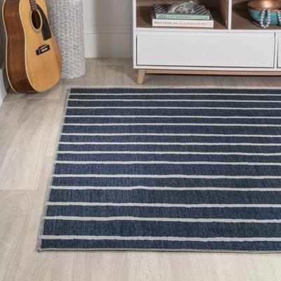 Show full view: JONATHAN Y Rand Distressed Ticking Stripe Machine-Washable Runner Dog & Cat Rug, Navy/Gray, 8 x 10-ft slide 6 of 9