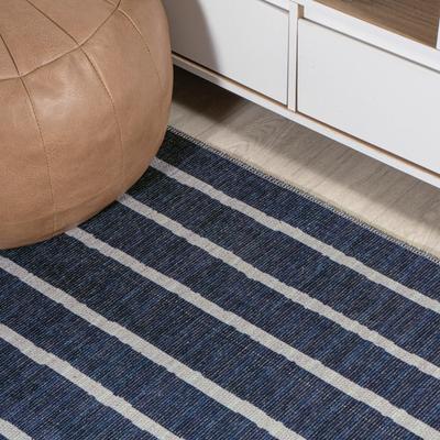 Show full view: JONATHAN Y Rand Distressed Ticking Stripe Machine-Washable Runner Dog & Cat Rug, Navy/Gray, 8 x 10-ft slide 8 of 9