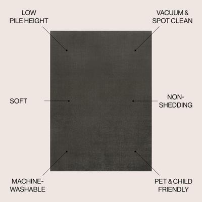 Show full view: JONATHAN Y Twyla Classic Solid Low-Pile Machine-Washable Dog & Cat Area Rug, Dark Gray, 8 x 10-ft slide 3 of 9