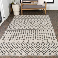 JONATHAN Y Zana Modern Geometric Moroccan Reversible Machine-Washable Indoor/Outdoor Runner Dog & Cat Rug, Navy/Cream, 5 x 8-ft slide 1 of 9