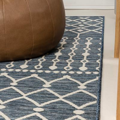 Show full view: JONATHAN Y Zana Modern Geometric Moroccan Reversible Machine-Washable Indoor/Outdoor Runner Dog & Cat Rug, Navy/Cream, 5 x 8-ft slide 7 of 9