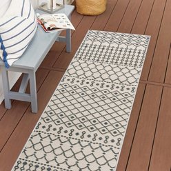 JONATHAN Y Zana Modern Geometric Moroccan Reversible Machine-Washable Indoor/Outdoor Runner Dog & Cat Rug, Navy/Cream, 2 x 8-ft slide 2 of 6