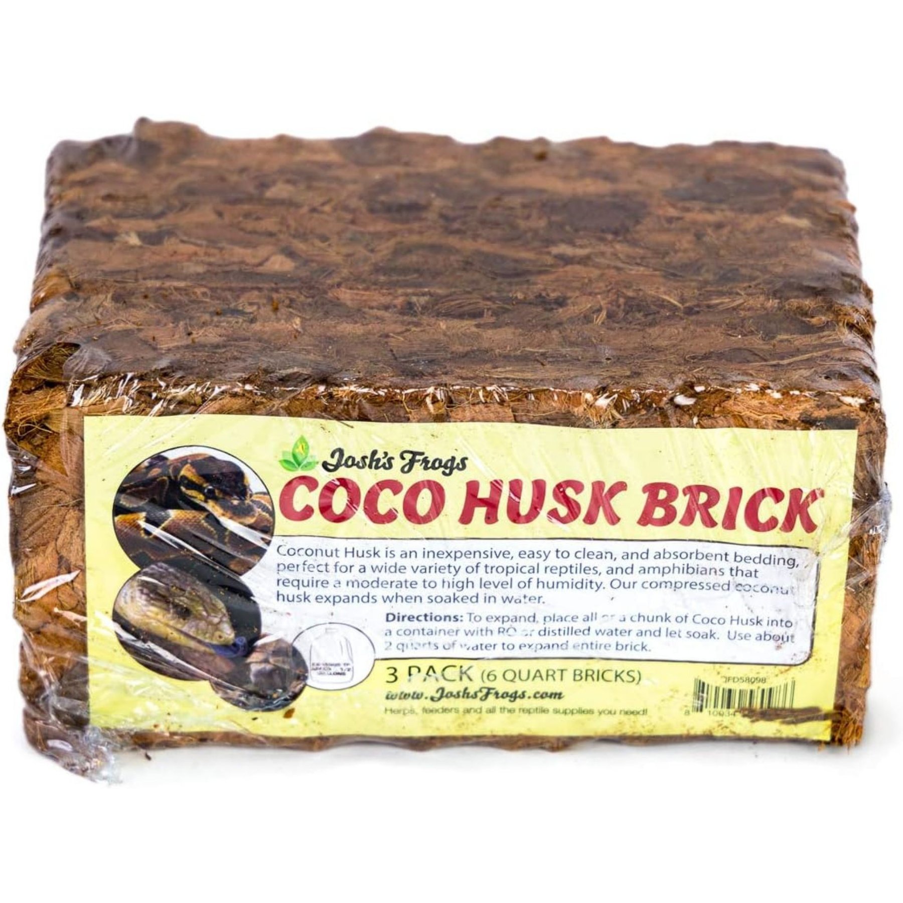 Josh's Frogs Coco Husk Brick Reptile Substrate, 1.43-lbs, 3 count