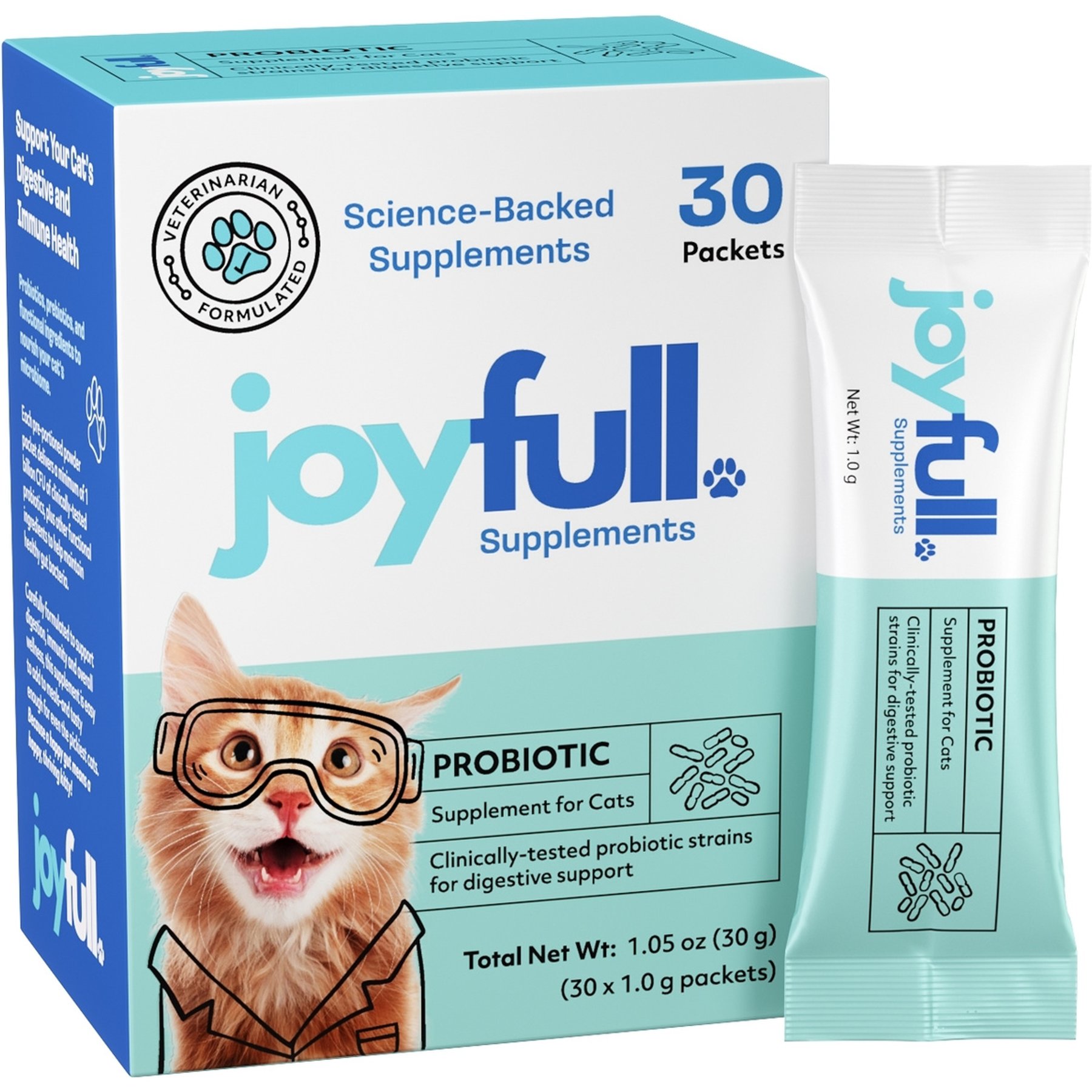 JoyFull Probiotic Supplements Beef Flavored Powder Digestive Aid for Cats, 30 count