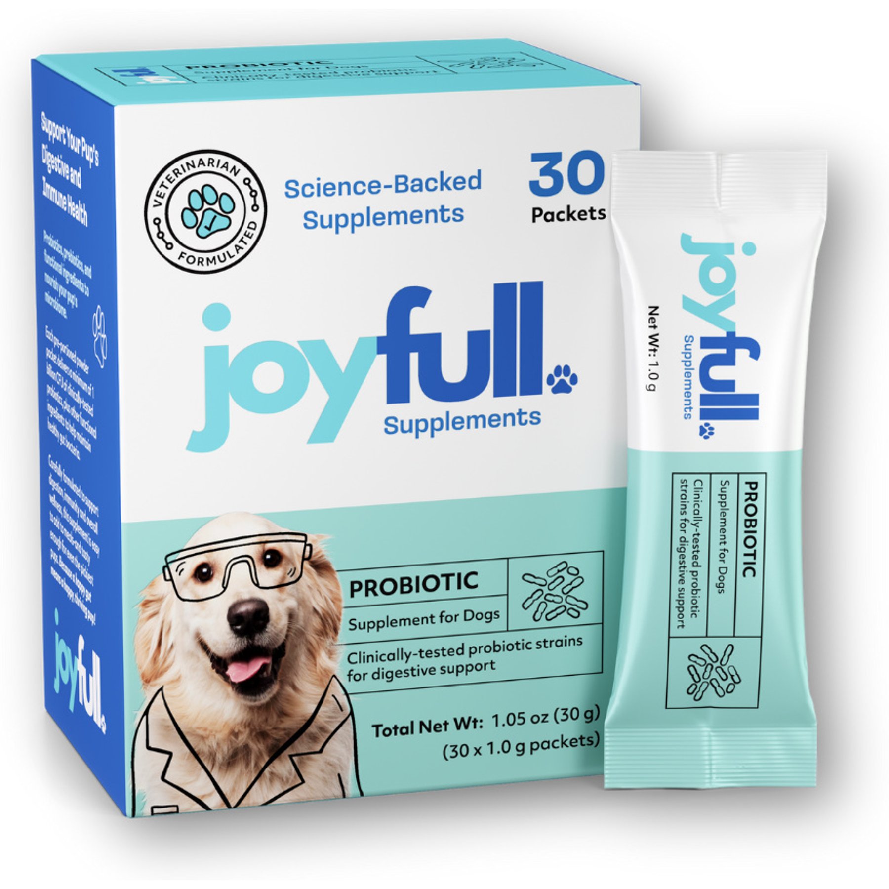JoyFull Probiotic Supplements Beef Flavored Powder Digestive Aid for Dogs, 30 count