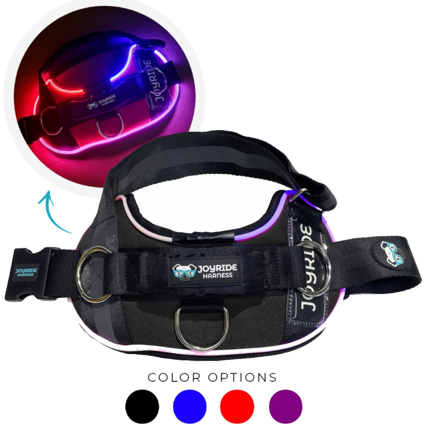 Joyride Harness NightSafe LED Light Up No Pull Dog Harness 2.0, Black Onyx, Large: 28 to 33-in chest