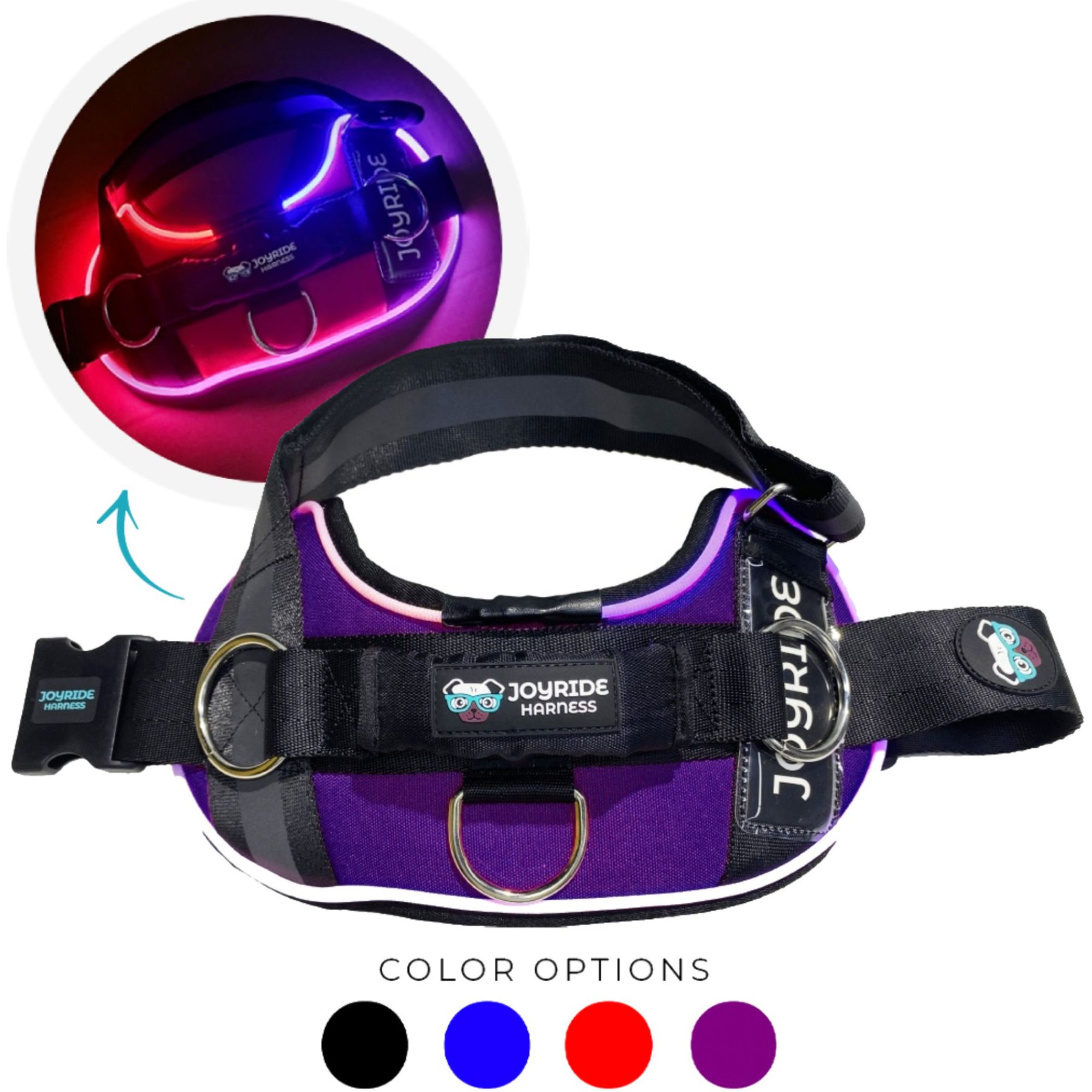 Joyride Harness NightSafe LED Light Up No Pull Dog Harness 2.0, Purple Majesty, X-Large: 33 to 38-in chest