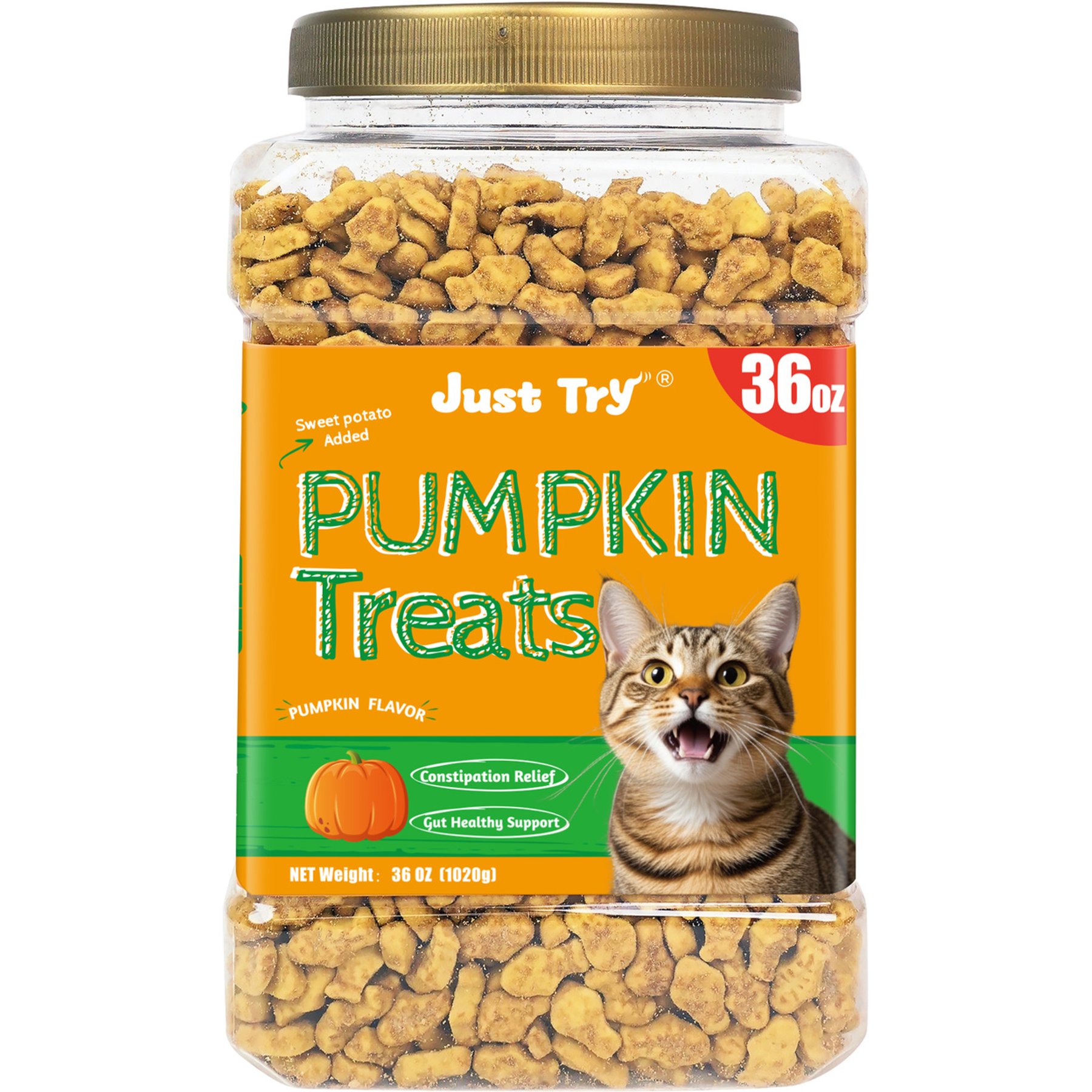 Just Try Pumpkin Crunchy Cat Treats, 36-oz