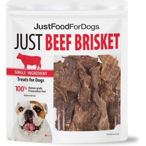 JustFoodForDogs Beef Brisket Dehydrated Dog Treats, 5-oz bag
